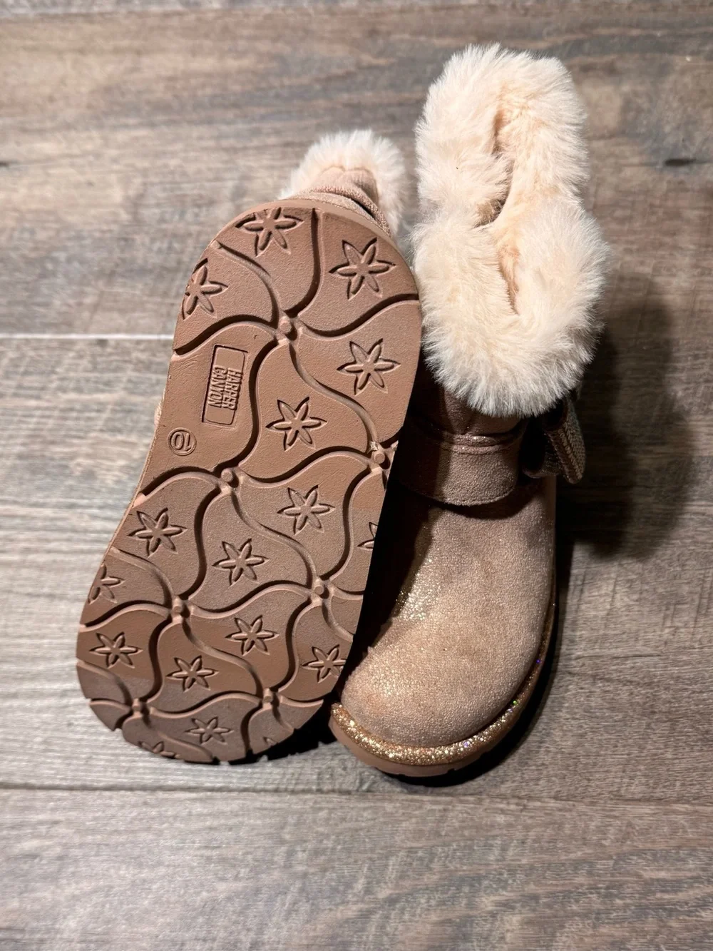Rose Gold Glitter Faux-Fur Bow Ankle Boots